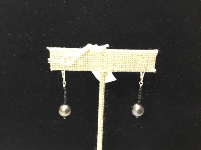 Tahitian Pearl & Spinel SS Earrings by Genesis Collection