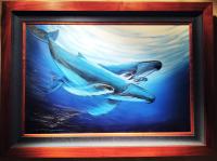 Moving Whales 24x36 Framed Original Oil by Robert Wyland