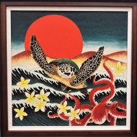 Red Sun Waveriders 24x24 Framed Original Cloisonne by Wang Ge <! aesthetic> <! local>