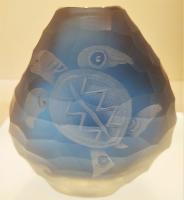 Sm Blue Honu (Detailed) Pebble Vase by Heather Mettler