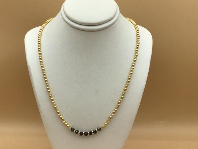<b>*NEW*</b> Black 5ct Diamond Necklace w/14K Gold 3mm Balls & Findings by Pat Pearlman <! local>