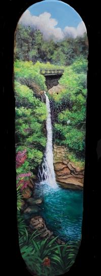 Refreshing Waters of Umauma 8x32 Oil on Ethan Anderson Skateboard by Deen Garcia <! local>