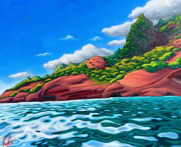 Turquoise Waters of Na Pali 32x24 Original Oil by Grant Pecoff <! local>