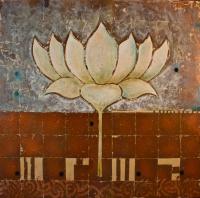 Large Lotus 48x48 Mixed Media on Wood by Tom Anderson