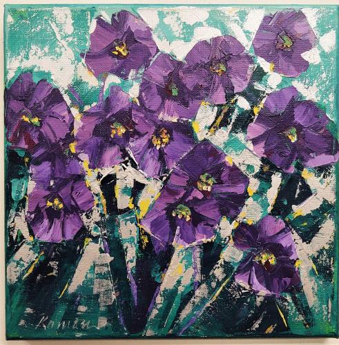 Purple Petunias 10x10 Original Oil by Roman Czerwinski <! local>
