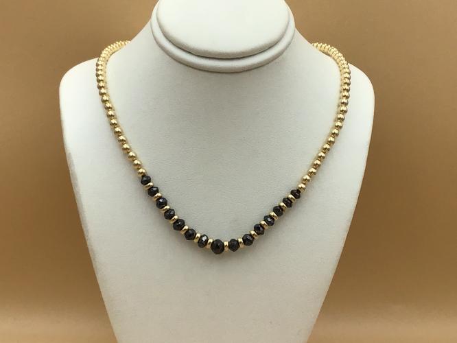 <b>*NEW*</b> Black 12ct Diamond Necklace w/14K Gold 4mm Balls & Findings by Pat Pearlman <! local>