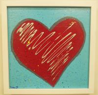 Red on Blue Heart 12x12 Framed Original Acrylic by <! Vera> Vera <! Kirkpatrick><! local>
