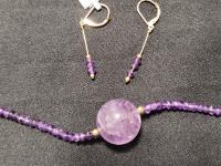 Amethyst 20mm Bead & Amethyst Rondel GF Earring & Necklace Set by Genesis Collection