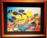 Honu & Reef Fish 9x12 Framed Watercolor by Garry Palm <! local>