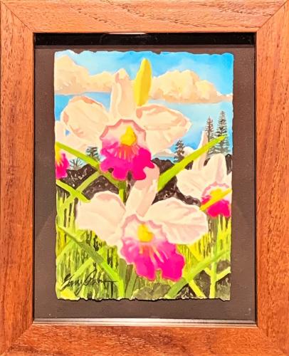 Hawaii Wild Orchids Framed Original Watercolor by Garry Palm <! local>