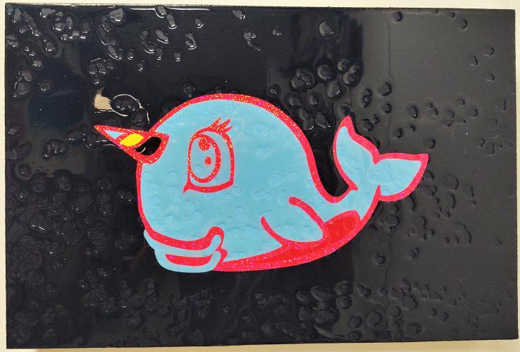 Blue Narwhal on Black 12x18 Original Mixed Media by J Ha <! aesthetic>