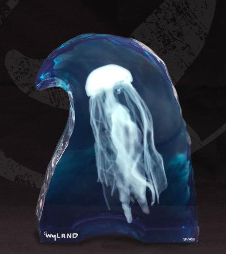 Jellyfish in the Deep Blue Sea LE Lucite Sculpture by Robert Wyland