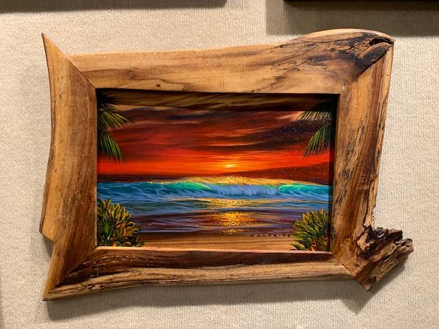 Sunset Palms Original Acrylic on Koa Veneer by Walfrido Garcia <! local>