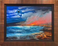 Eclipse, Lava & the Sea 18x24 Framed Original Acrylic Painted Live 10/19/23 by Walfrido Garcia <! local>