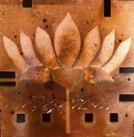 Cursive Copper Lotus #2 16x16 Mixed Media on Wood by Tom Anderson