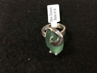 TFR31 Teal Sea Glass Wave Oxidized SS Ring Sz 6.5 by Ingrid Lynch <! local>