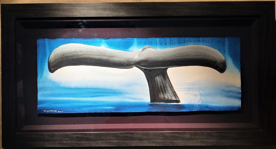 Whale Tail 10x30 Framed Original Watercolor by Robert Wyland