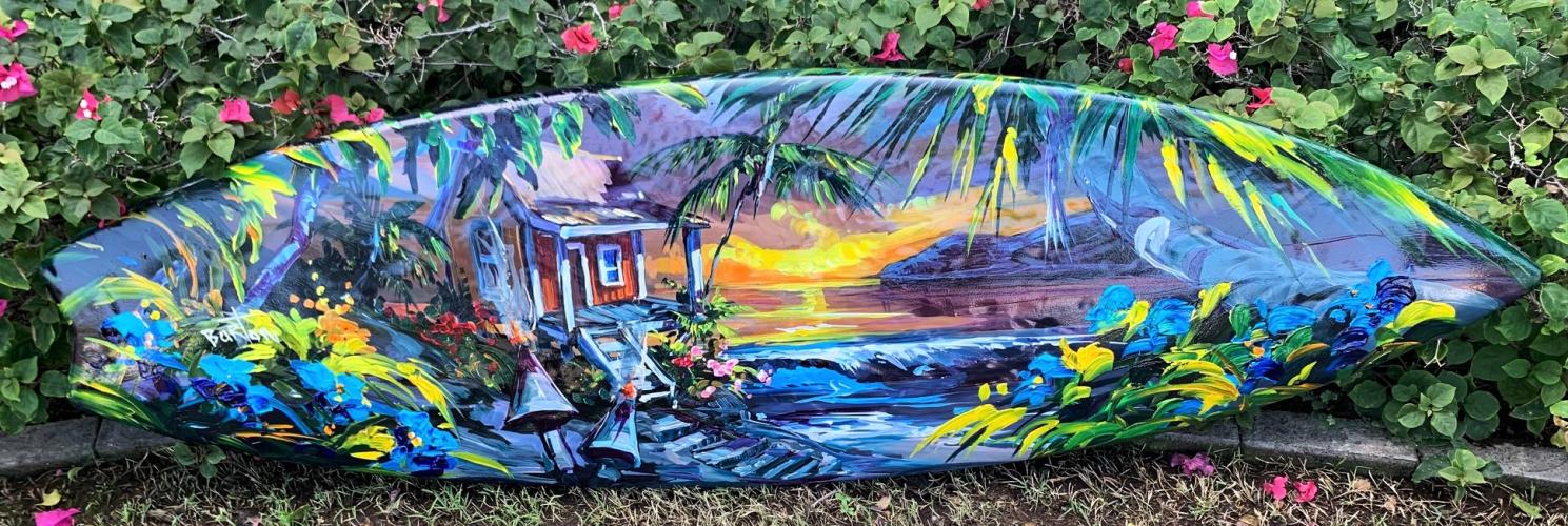 Evening Vibes 21x72 Original Acrylic on Surfboard by Steve Barton by <b>*NEW*</b> <br> <a></a>Father's Day Is June 18th!