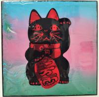 <b>*NEW*</b> Lucky Black Cat 7x7 Original Mixed Media by J Ha