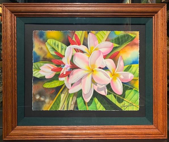 Light Rainbow Plumeria 11x14 Watercolor in Deluxe Frame by Garry Palm <! local>