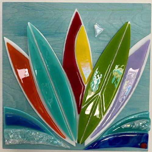 Zen Surf 12x12 Fused Glass Wall Art by Shelly Batha