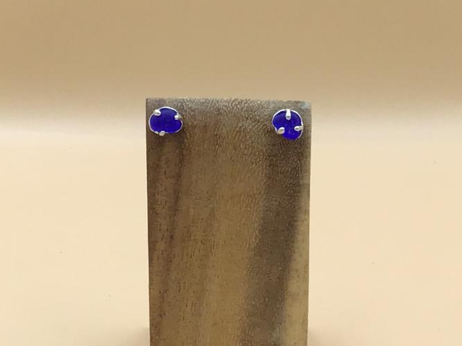 Cobalt Seaglass SS 3-Prong Earrings by Ingrid Lynch <! local> <! aesthetic>