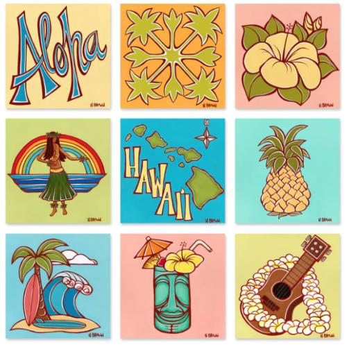 Hawaiiana Elements Series 36x36 Giclee Set of Nine by Heather Brown