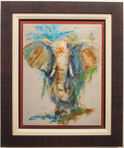 Gentle Giant 14x18 Framed Original Mixed Media on Metal - Dimensional Modern Impressionism by James Coleman