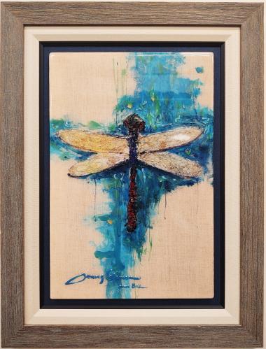 Dragonfly Beauty 12x18 Framed Original Mixed Media on Metal - Dimensional Modern Impressionism by James Coleman