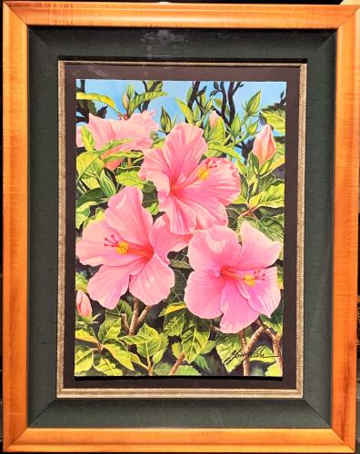 Pink Hibiscus #12 19x13 Watercolor in Deluxe Frame by Garry Palm <! local>