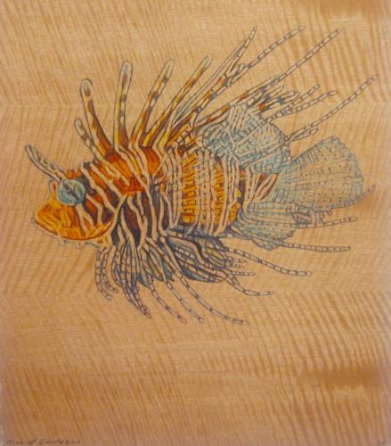 <b>*NEW*</b> Lion Fish 13.5x15.5 Oil/Pyro on Mango by David 'Kawika' Gallegos <! local>