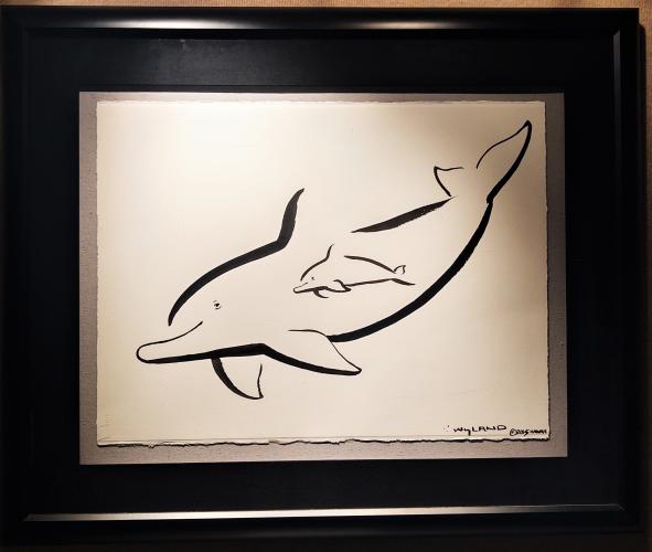 Dolphin & Baby 22x30 Framed Original Sumi by Robert Wyland