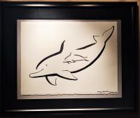 Dolphin & Baby 22x30 Framed Original Drawing [Original Price: $9,030] by Robert Wyland