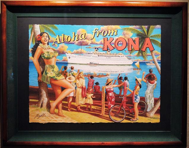 Aloha from Kona 22x30 Original Watercolor in Solid Koa Frame by Garry Palm <! local>