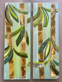 <b>*NEW*</b> Bamboo Dance #2 24x36 Fused Glass Diptych by Shelly Batha <! local>