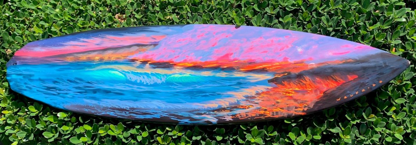 Perpetual Fires 5ft Acrylic on Surfboard by Walfrido Garcia <! local>