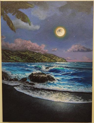 <b>*NEW*</b> Warm Nights on Black Sands 18x24 Original Oil & Acrylic by Deen Garcia <! local>