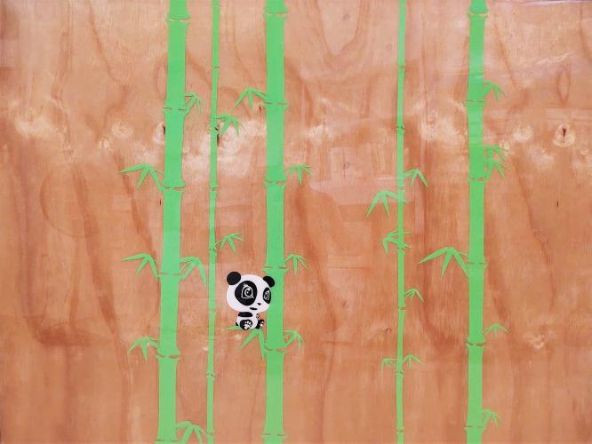 Lucky Panda on Bamboo 36x48 Mixed Media by JHA by <b>*NEW*</b> <br> <a></a>Father's Day Is June 18th!