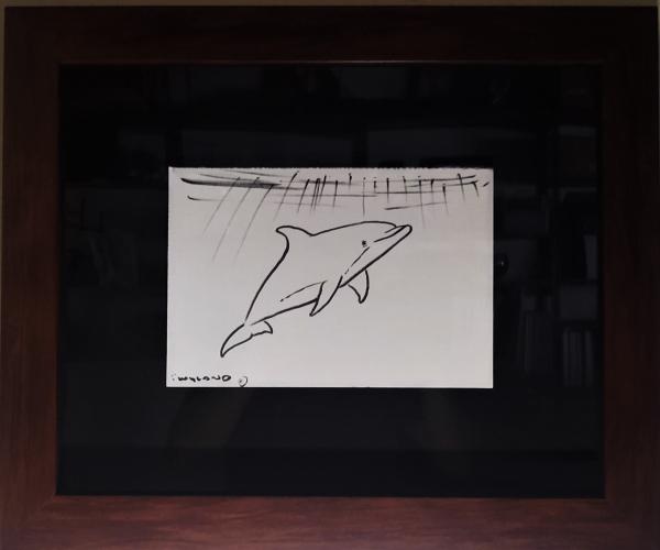 Dolphin Swim 6x9 Framed Drawing by Robert Wyland