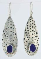 TFE25 Cobalt Sea Glass Oblong Oxidized SS Earrings by Ingrid Lynch