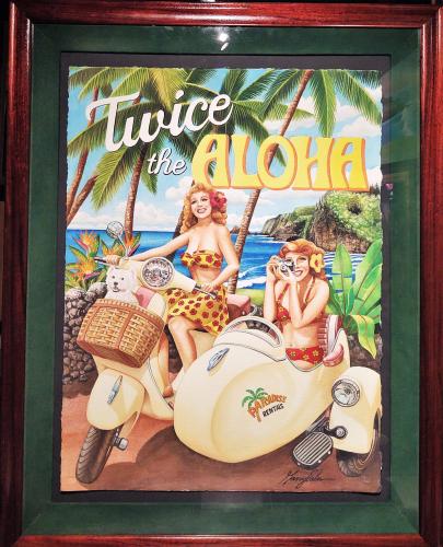 Twice the Aloha 20x30 Original Watercolor in Deluxe Frame by Garry Palm