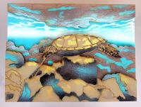 Small Honu Green Sea Turtle #1 9x12 Mixed Media by Shawn Waco