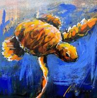 Blue Thunder Honu 12x12 Original Acrylic by Shawn Mackey