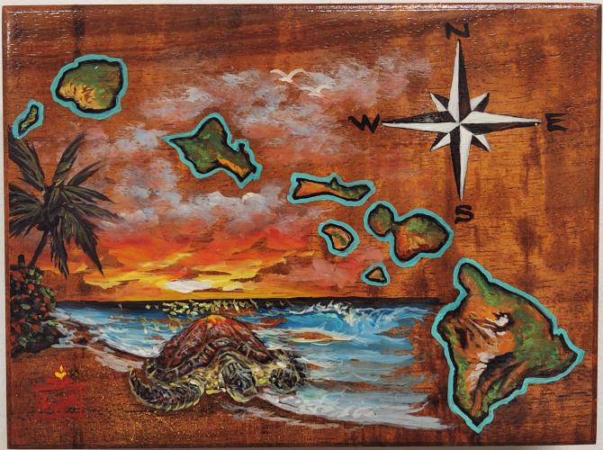Love of Hawaii 5x7 Original Oil on Koa by Deen Garcia <! local>