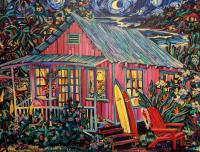 <b>*NEW*</b> Pink House with Hula Moon 36x48 Original Acryllic by Camile Fontaine <! local>