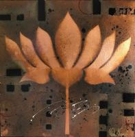 Copper Lotus 1 16x16 Mixed Media on Wood by Tom Anderson