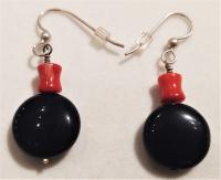 Onyx & Red Coral SS Earrings by Genesis Collection