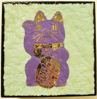 <b>*NEW*</b> Lucky Purple Cat 7x7 Original Mixed Media by J Ha