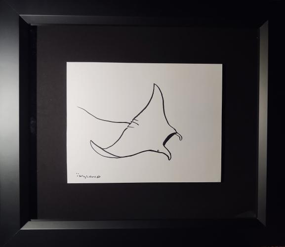 <b>*NEW*</b> Manta Ray 9x12 Framed Drawing by Robert Wyland