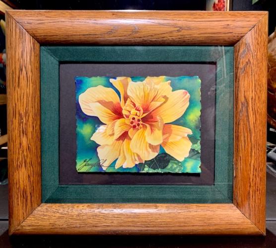 Fancy Yellow Hibiscus 6x7.5 Framed by Garry Palm <! local>